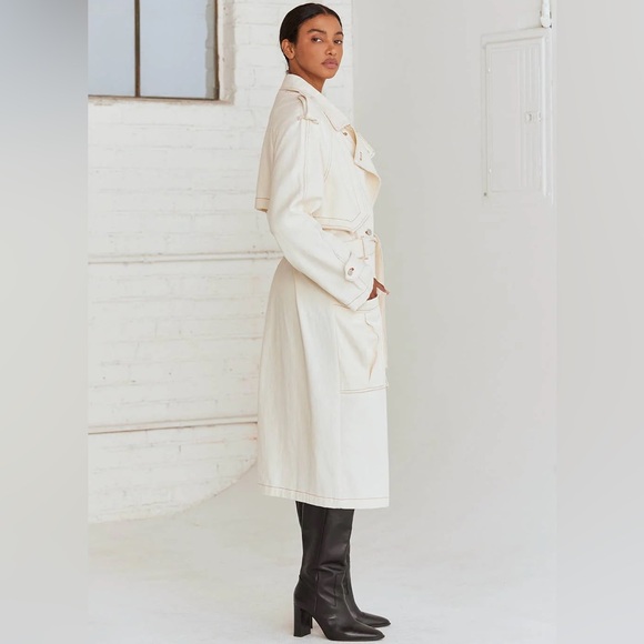Crescent Denim Trench Coat in White - Picture 2 of 8